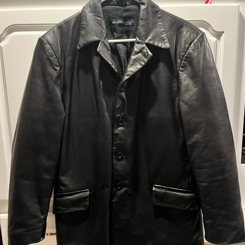 Kenneth Cole New York Black Leather Coat